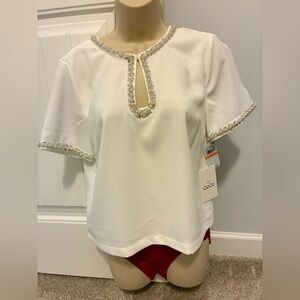 CeCe White Embellished Blouse